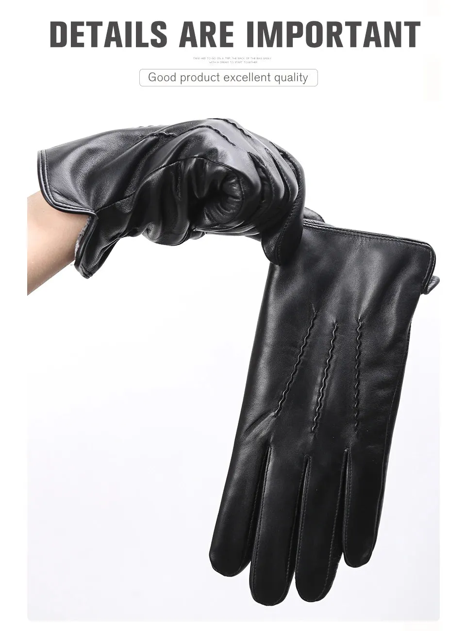 Comfortable Keep warm gloves male winter,Water ripple design sheepskin men's gloves,black men's leather gloves-8001Y