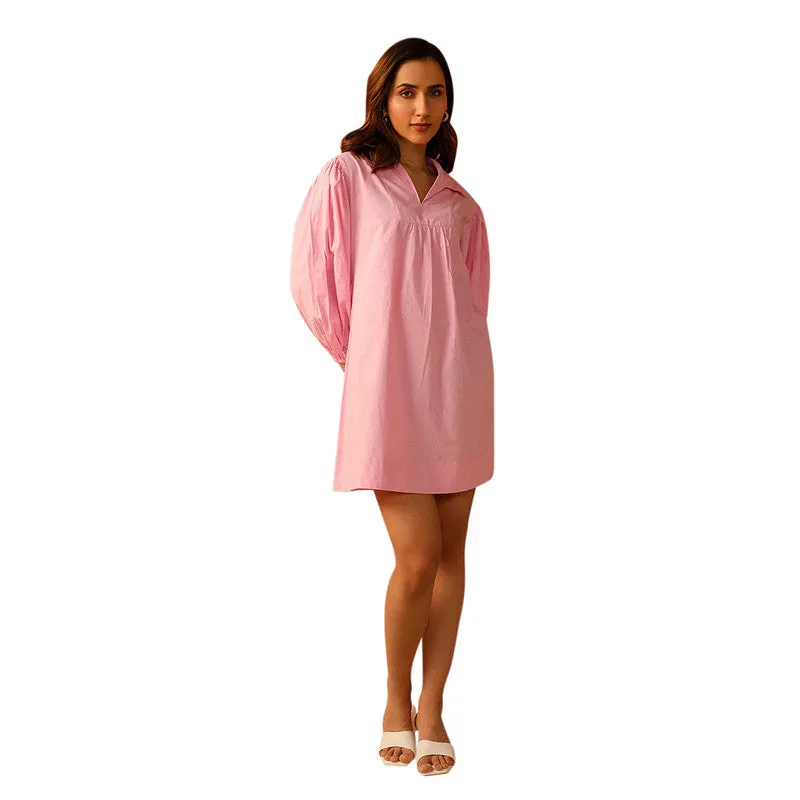 Cotton Poplin Mini Dress for Women | Pink