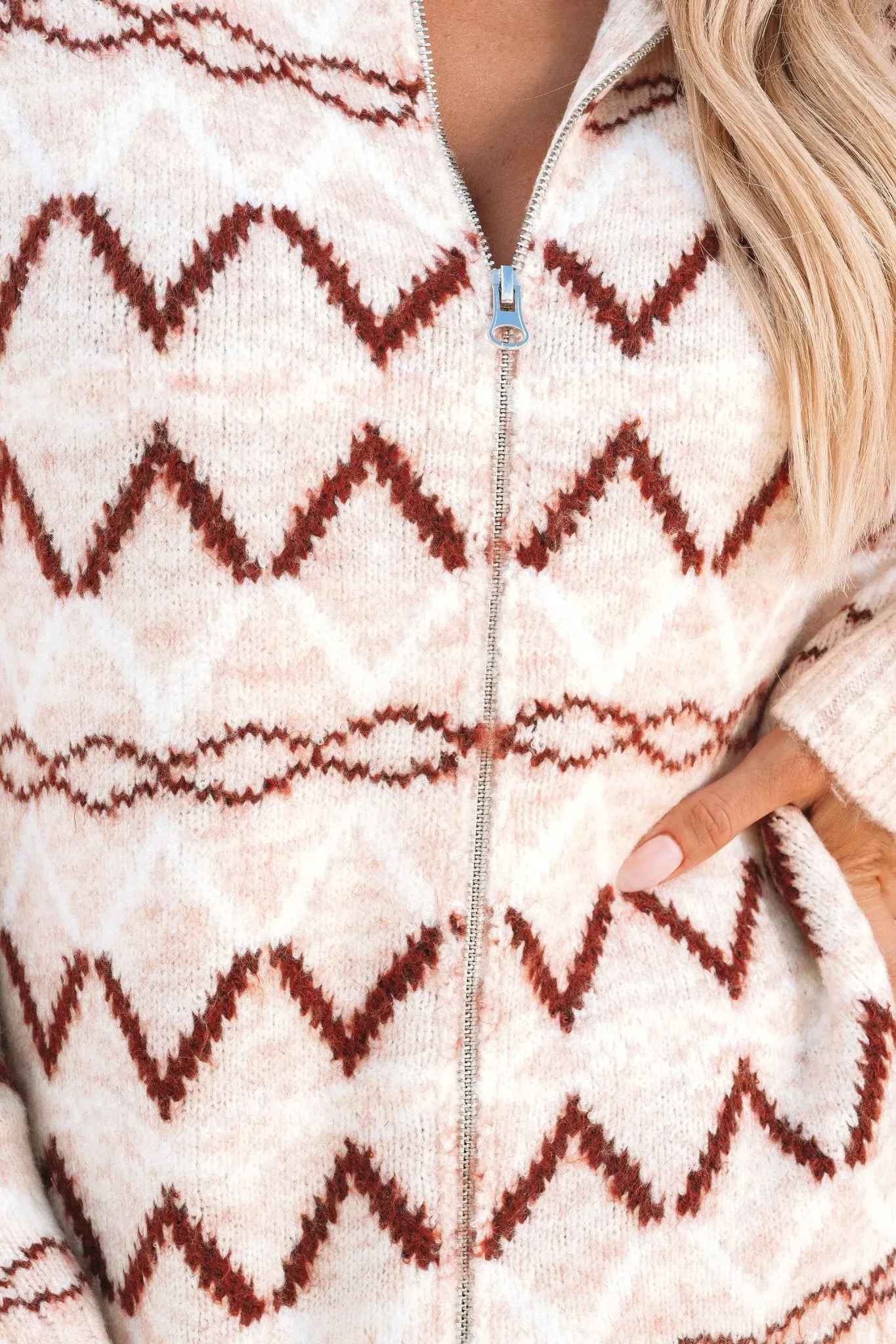 Cream Multi Print Zip Up Sweater