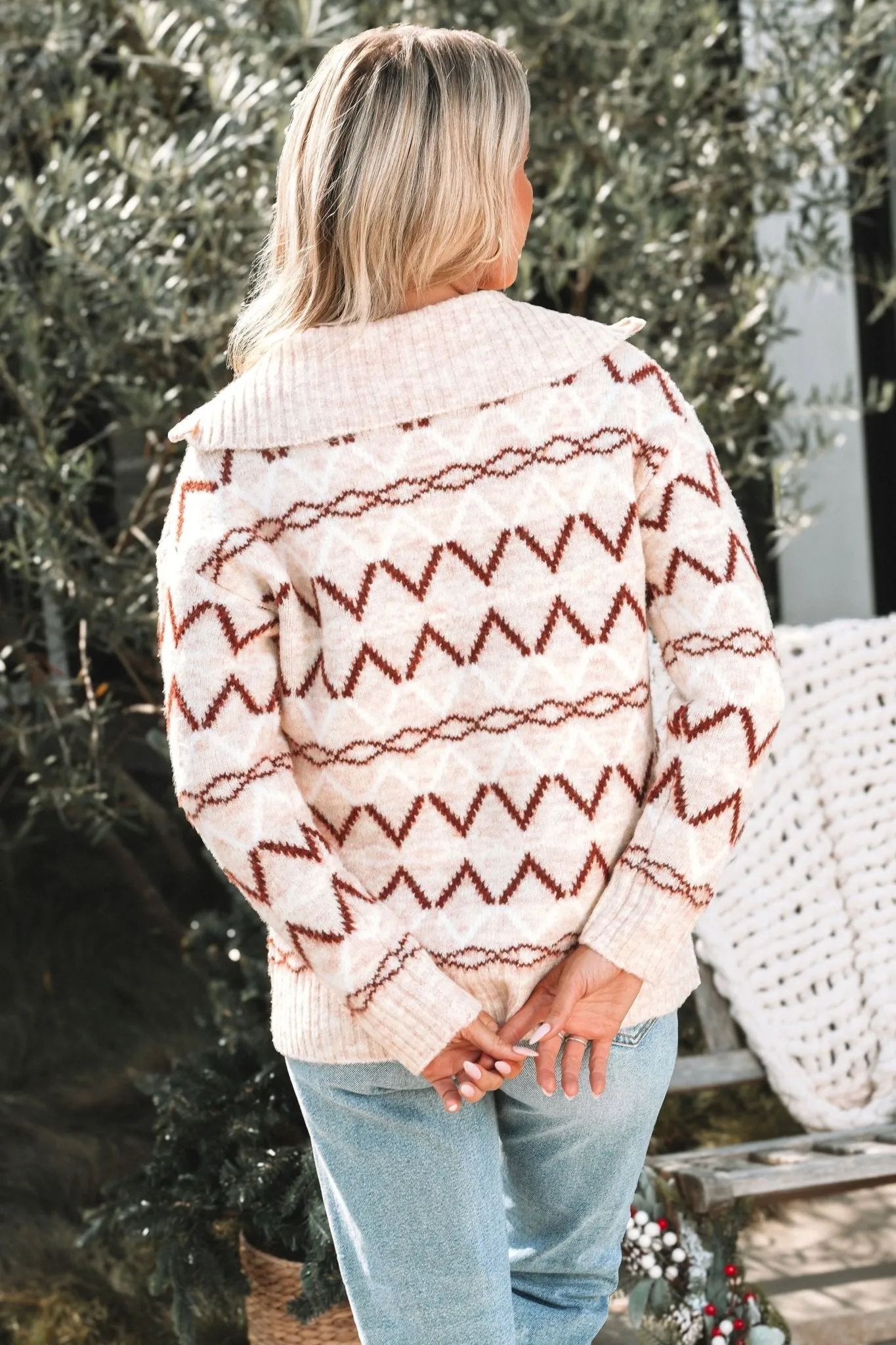 Cream Multi Print Zip Up Sweater