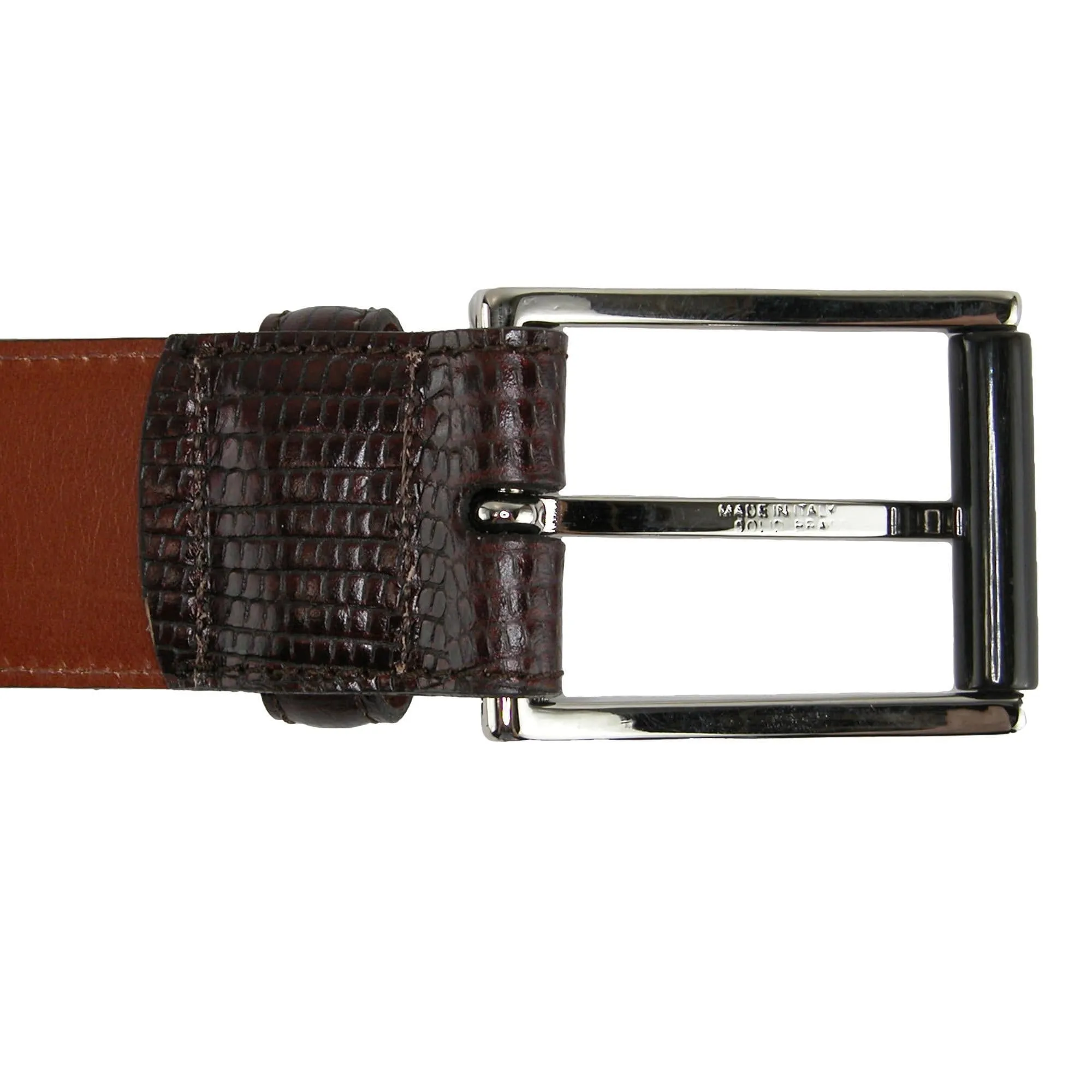 CrookhornDavis Men's Django Turin Tejus Lizard Print Dress Belt