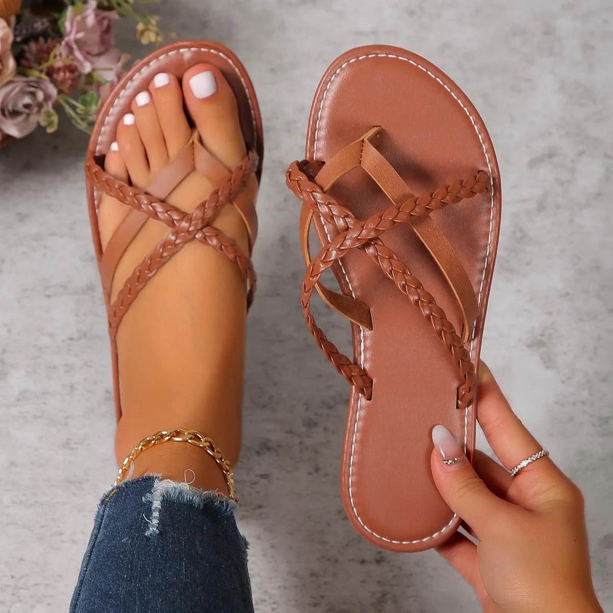 Cross-woven Thong Sandals