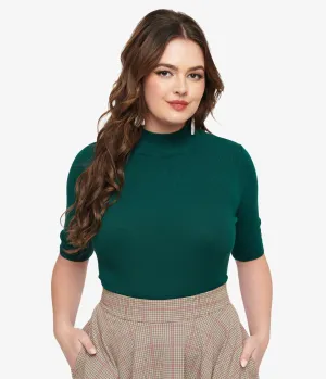 Dark Green Mock Neck Knit Top