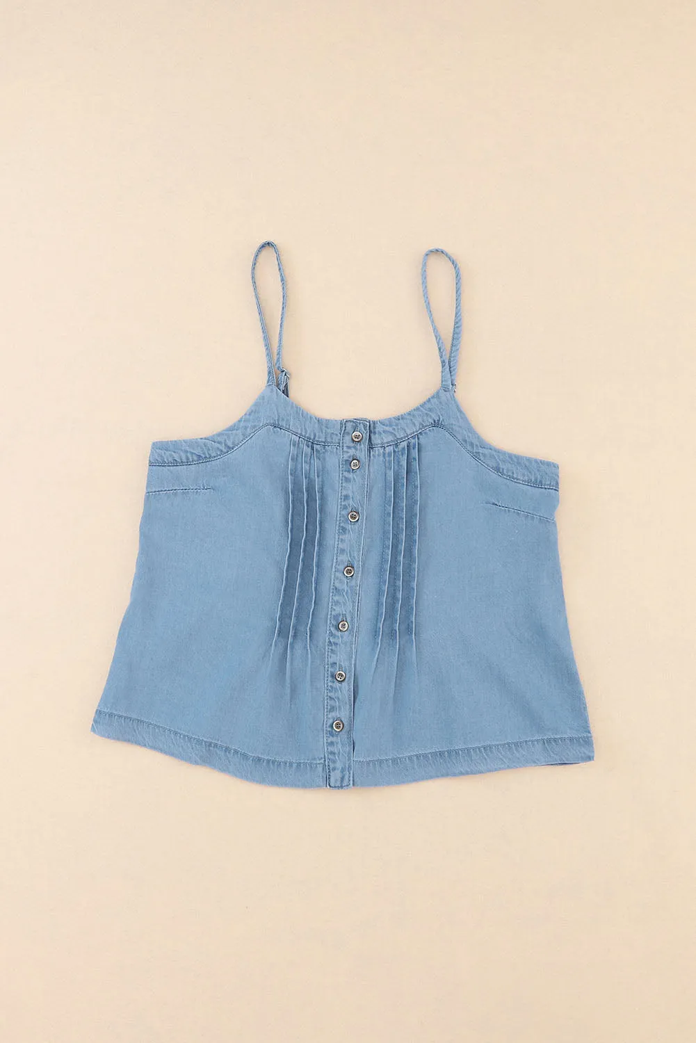 Denim Pleated Buttoned Tank Top