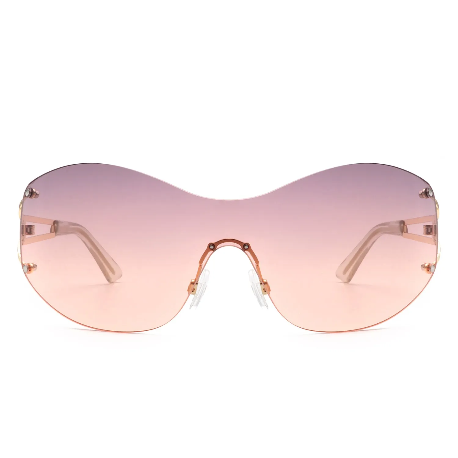 Elandor - Women Rimless Oversize Sleek Oval Fashion Sunglasses