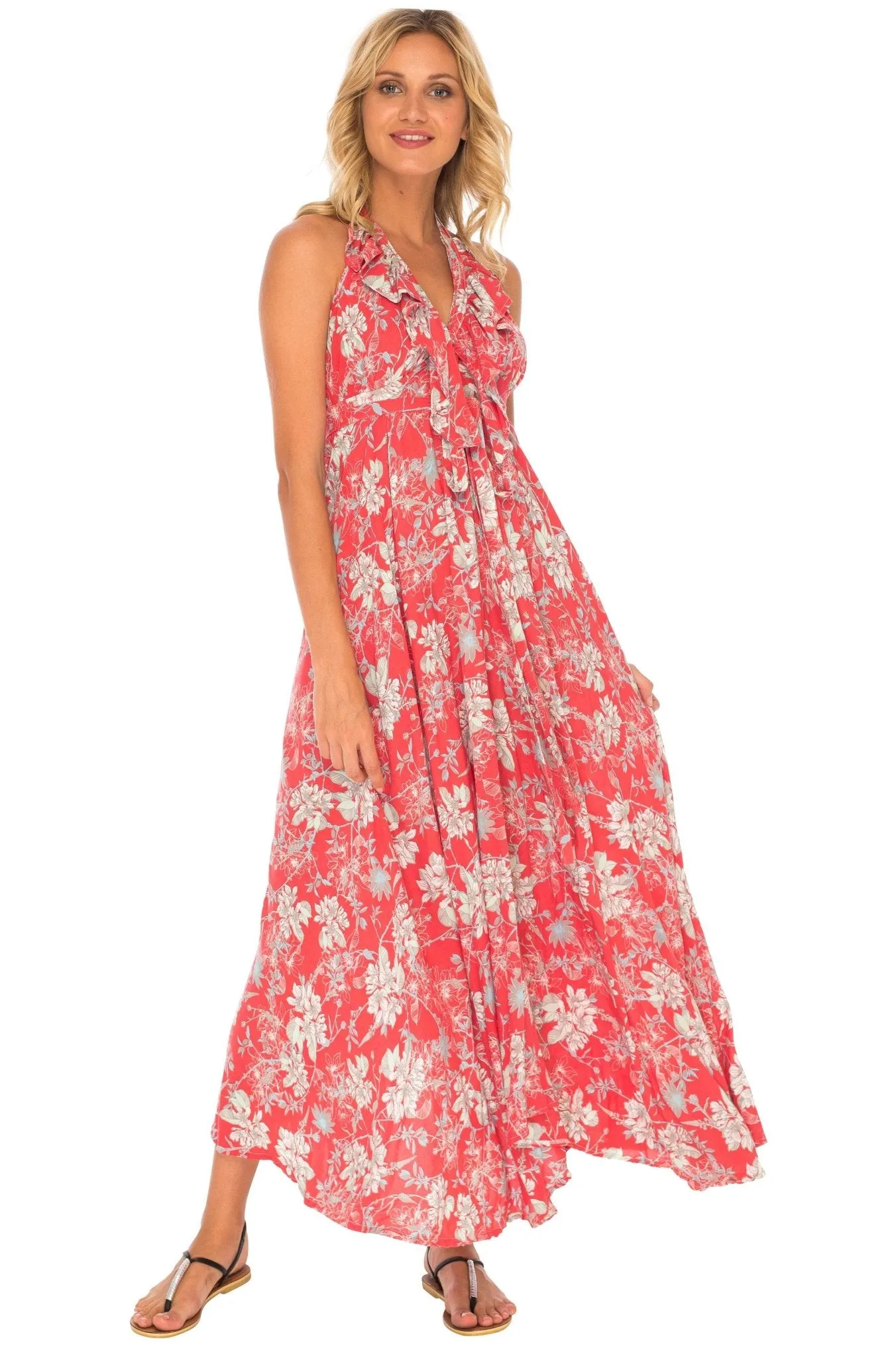 Flowy Long Halter Dress with Ruffles