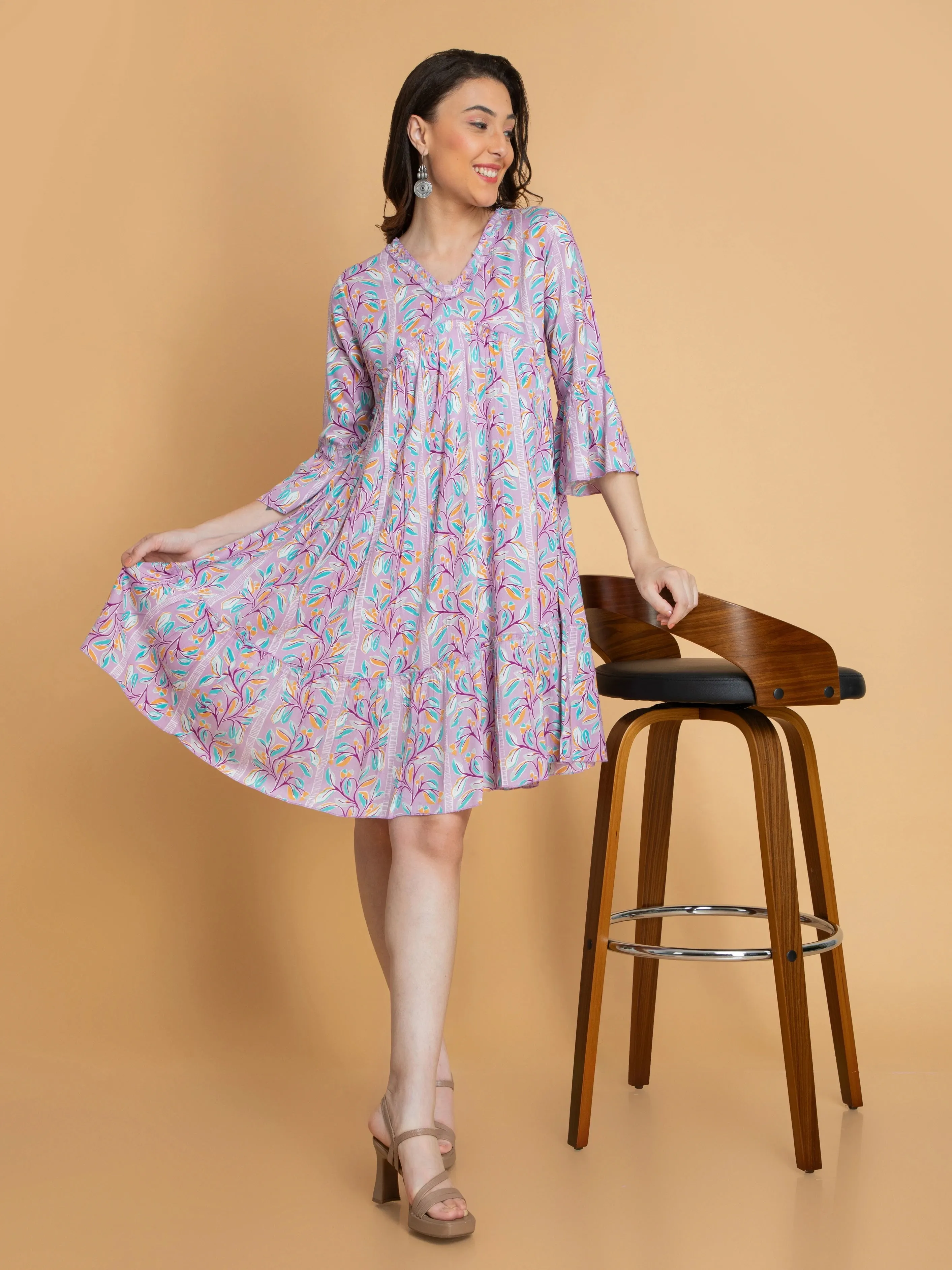 Flowy Rayon Printed Tiered Dress