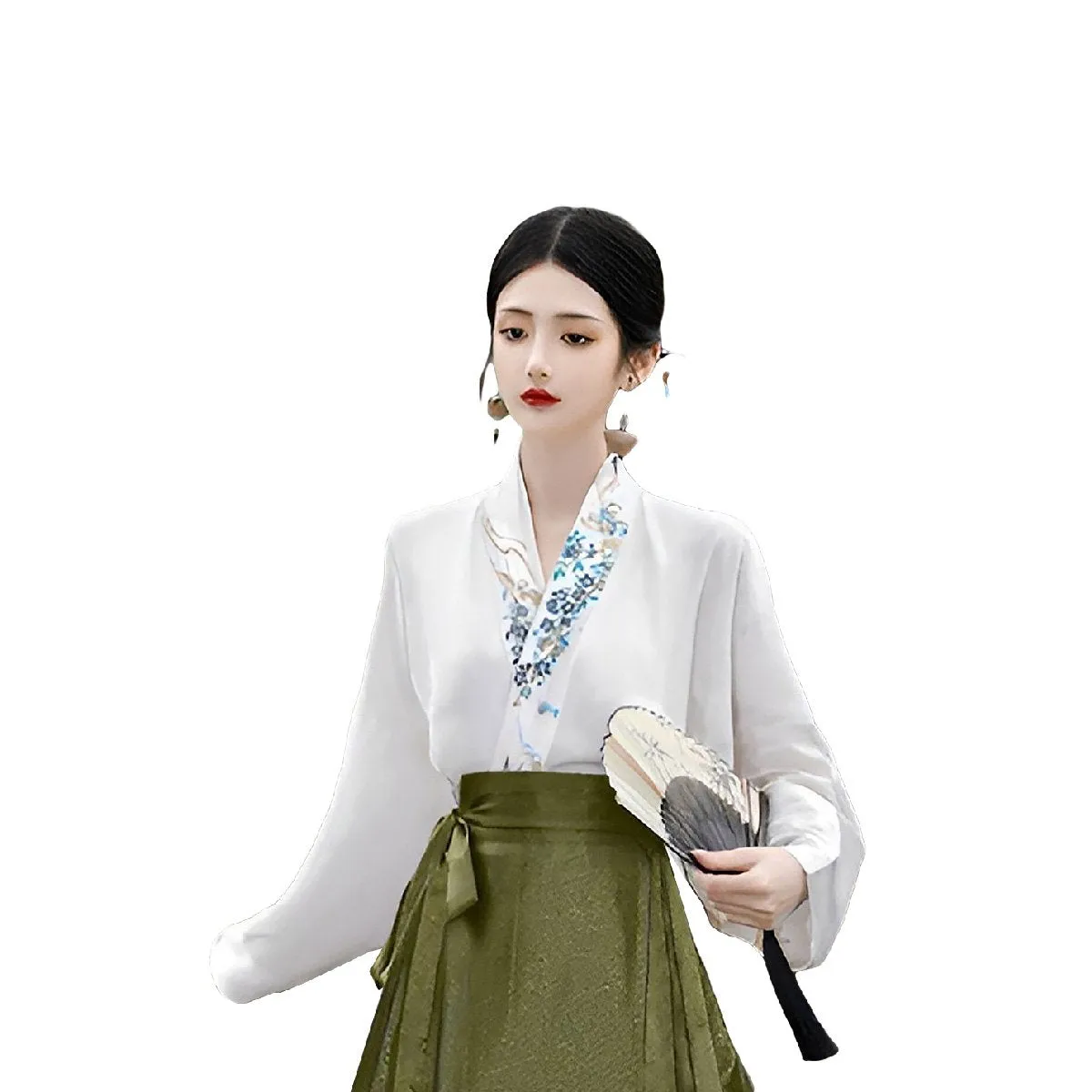 Fresh Bean Green Chinese Style  Horse Face Skirt Set