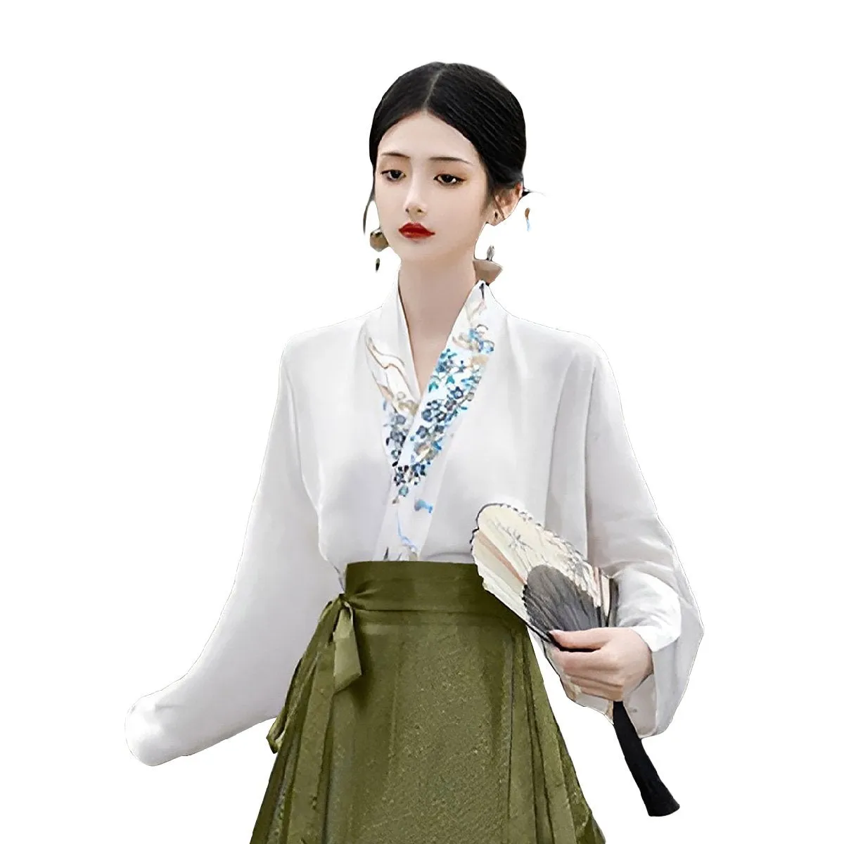 Fresh Bean Green Chinese Style  Horse Face Skirt Set