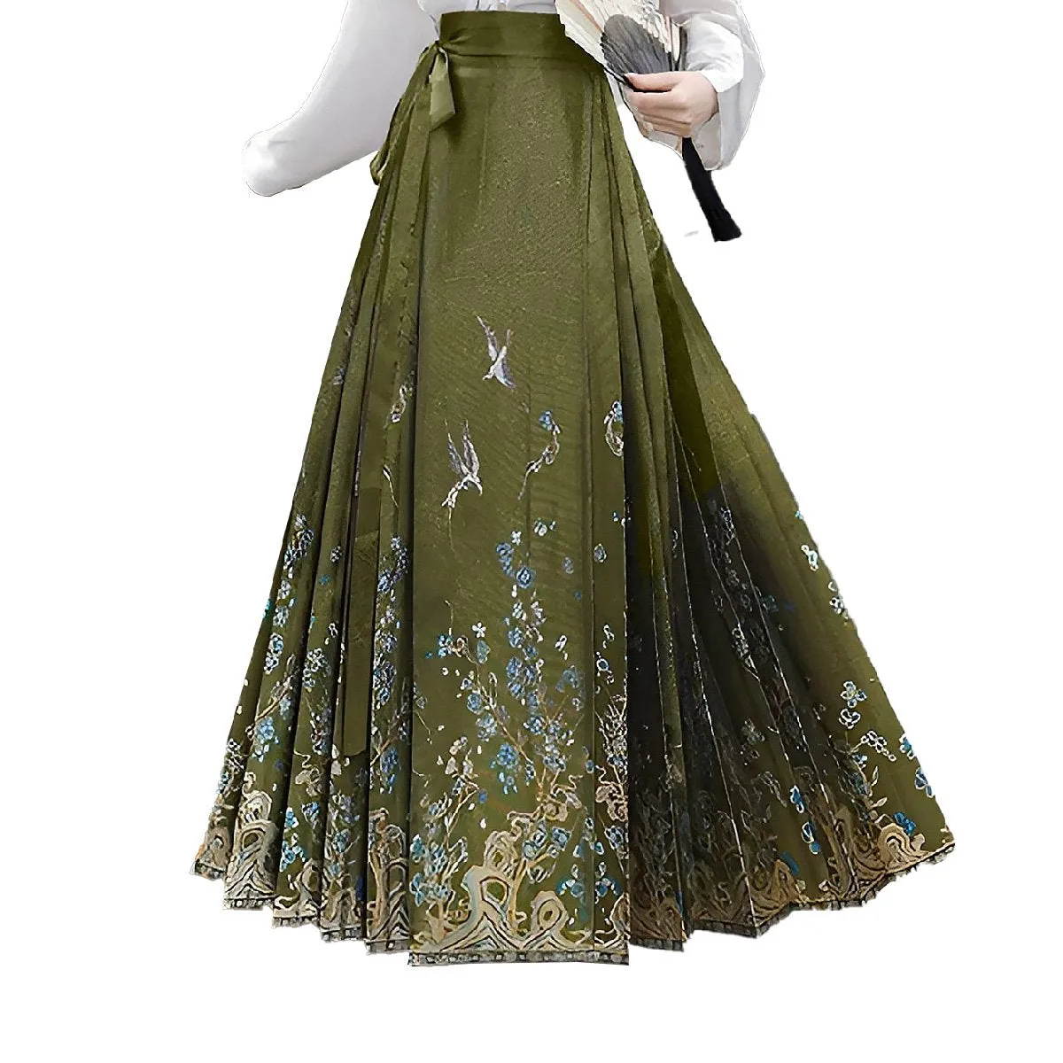 Fresh Bean Green Chinese Style  Horse Face Skirt Set