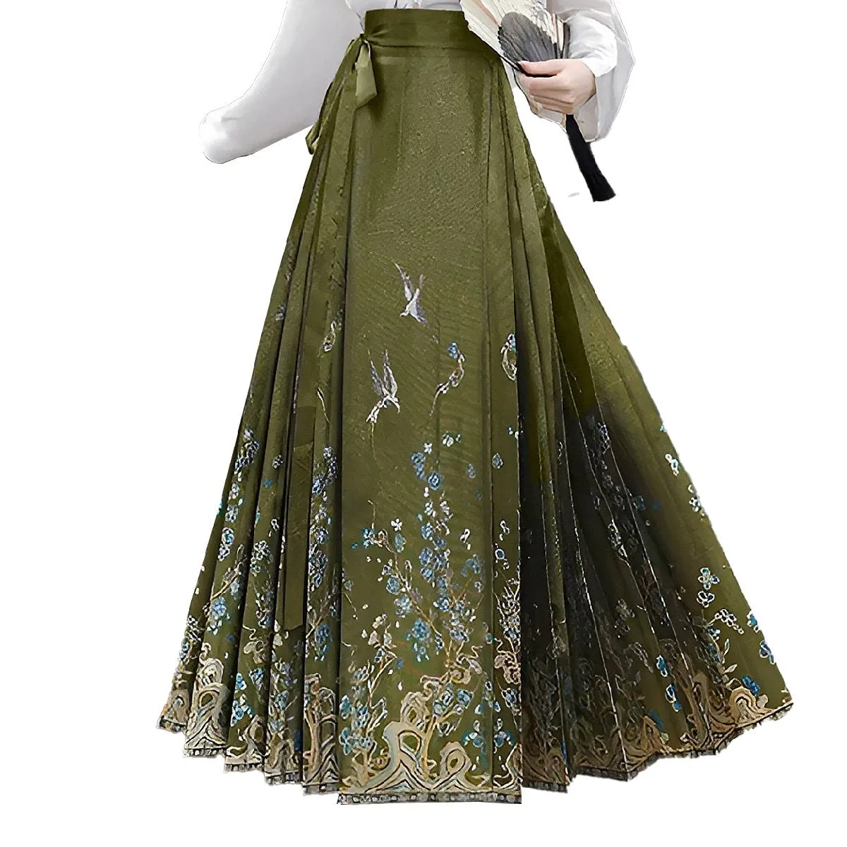 Fresh Bean Green Chinese Style  Horse Face Skirt Set