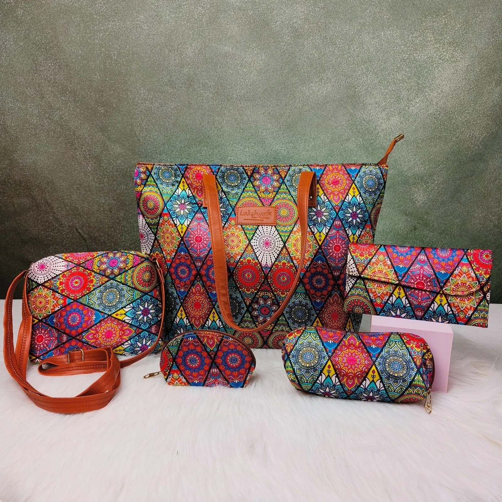 Go Special Tote Combo Set Muticolor Diamond Prints Design