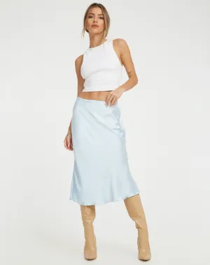 Goya Midi Skirt in Satin Ice Blue