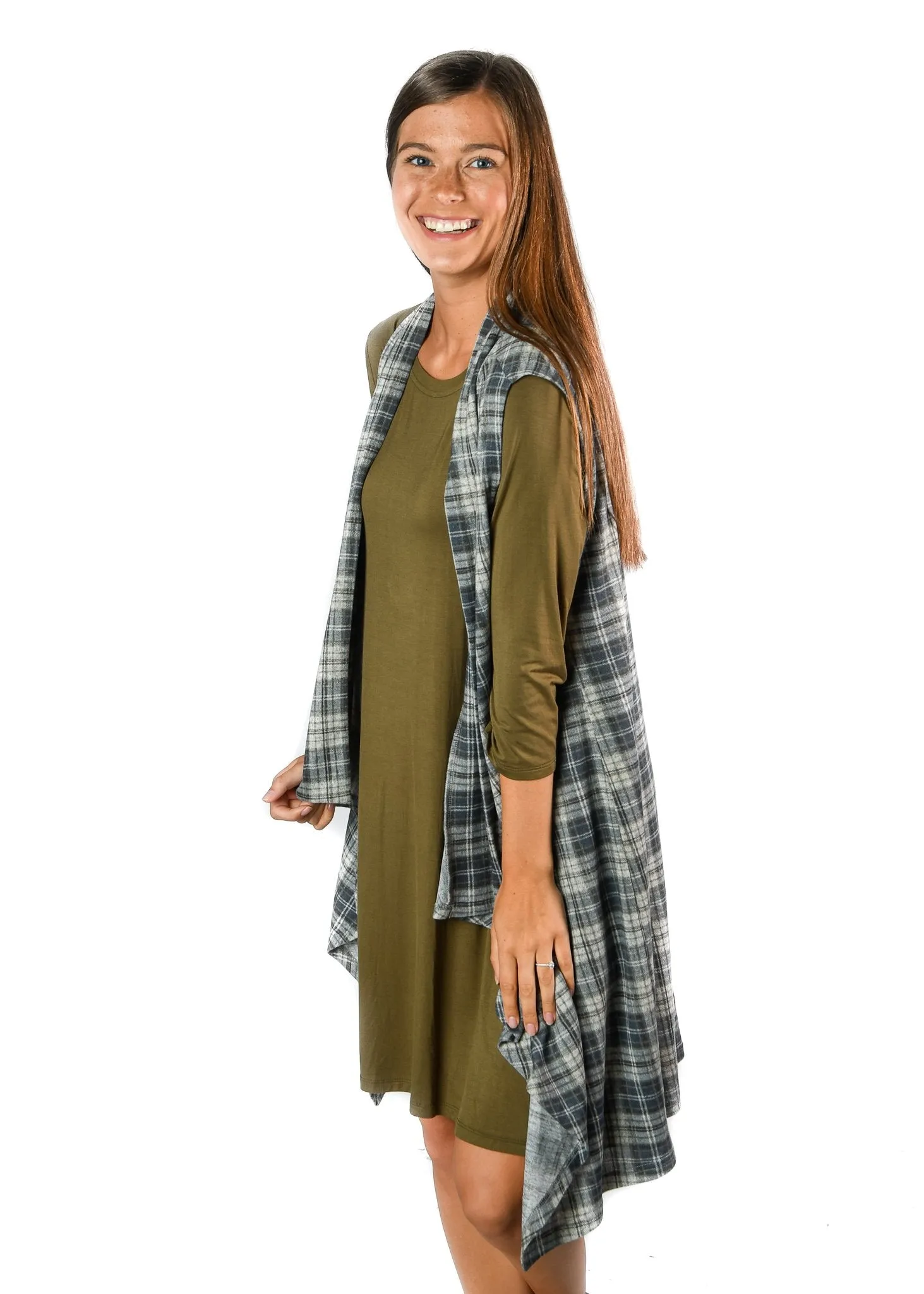 Gray Plaid Long Vest