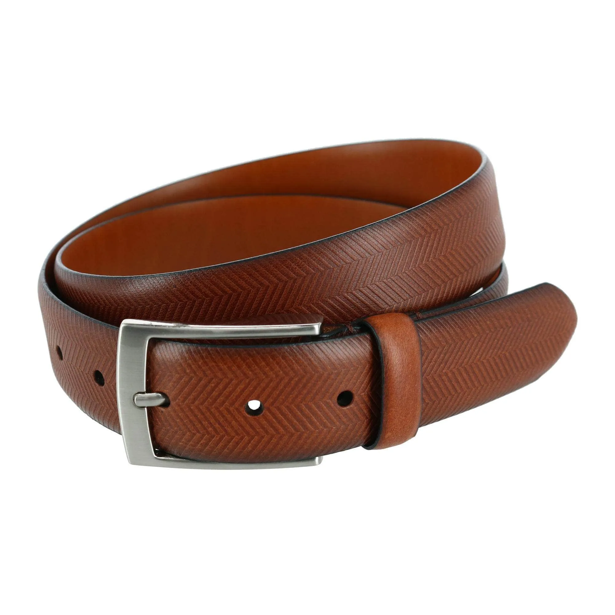 Gregorio 35mm Herringbone Embossed Feather Edged Leather Belt