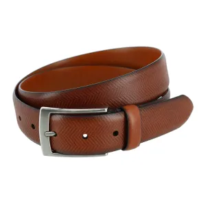 Gregorio 35mm Herringbone Embossed Feather Edged Leather Belt