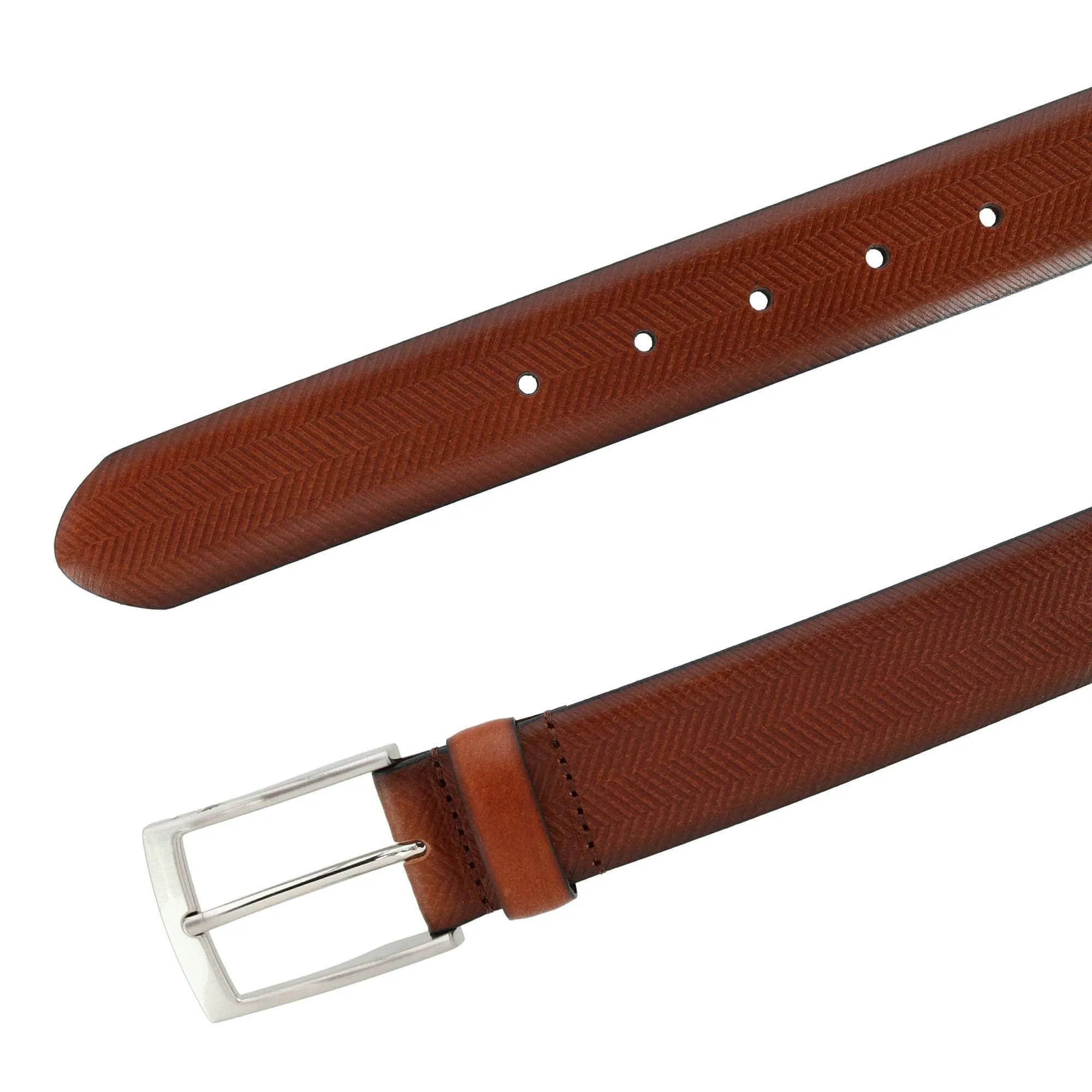 Gregorio 35mm Herringbone Embossed Feather Edged Leather Belt