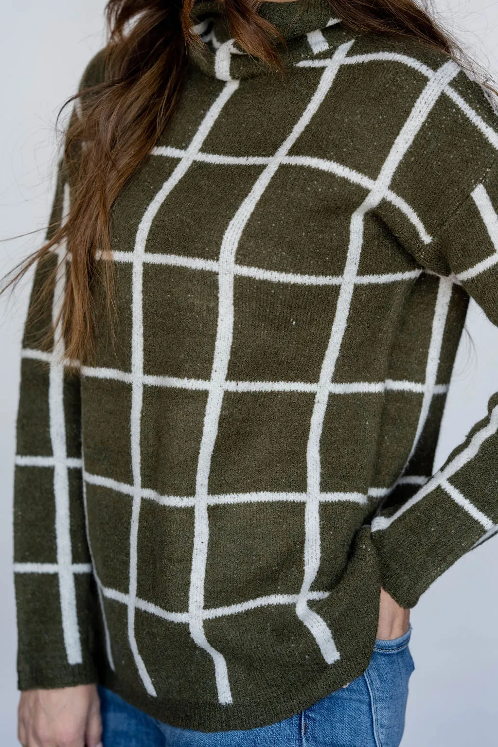 Heathered Grid Turtleneck Sweater