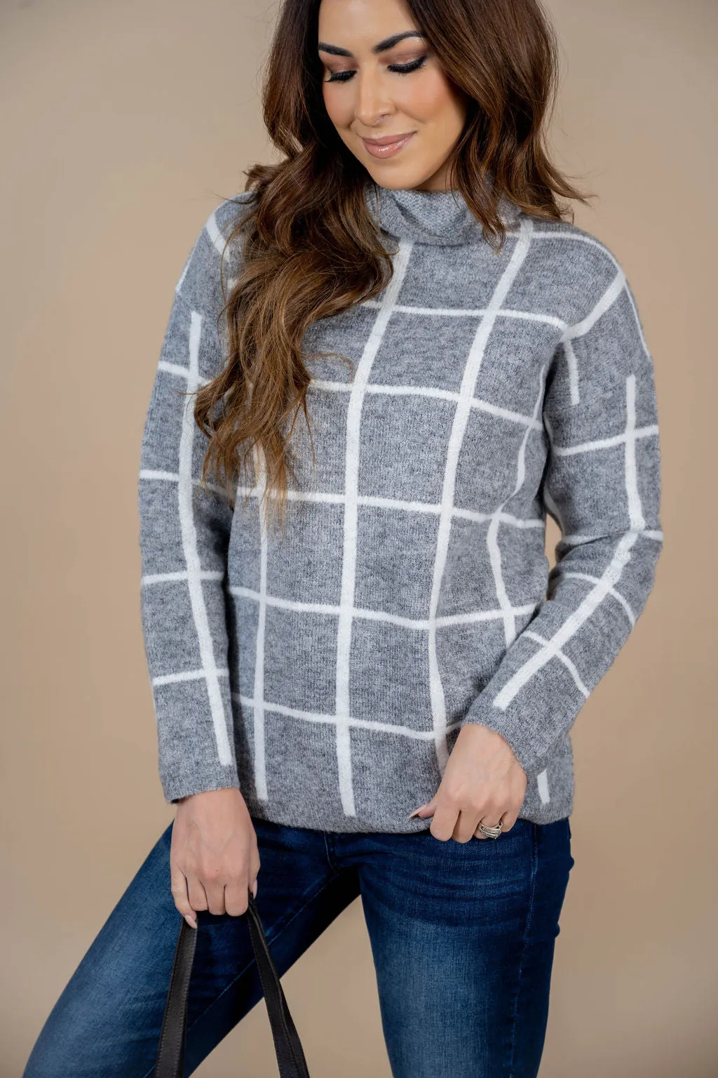 Heathered Grid Turtleneck Sweater