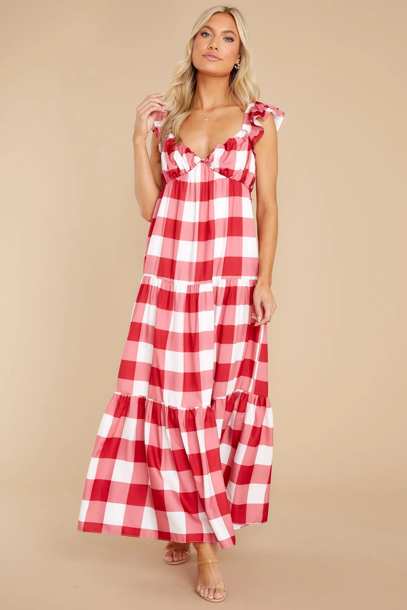 I Picnic You Red Gingham Midi Dress