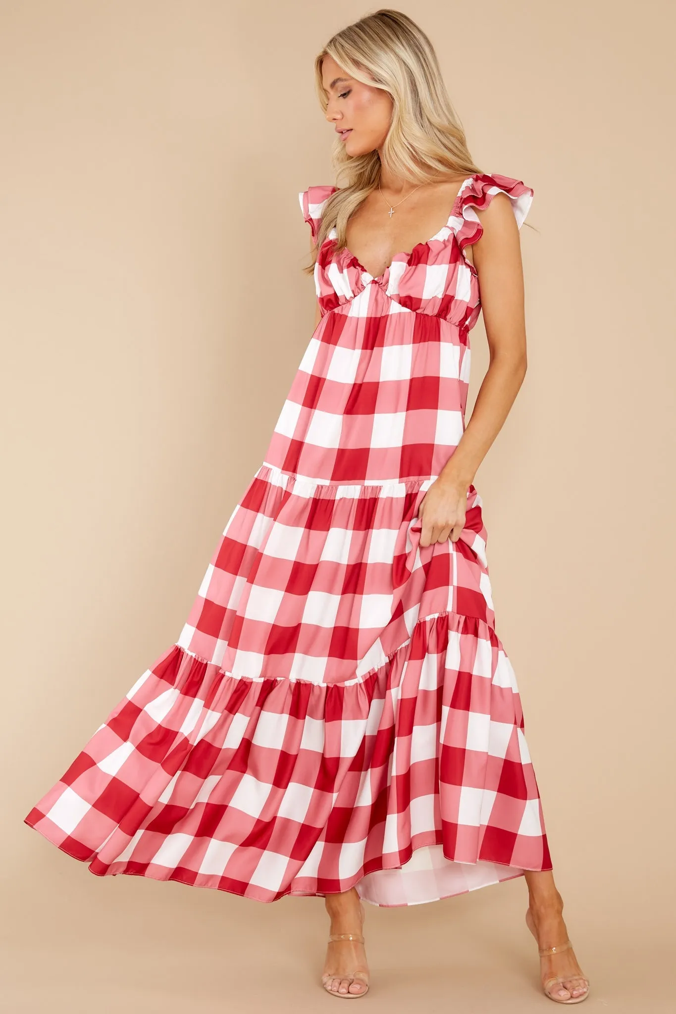 I Picnic You Red Gingham Midi Dress