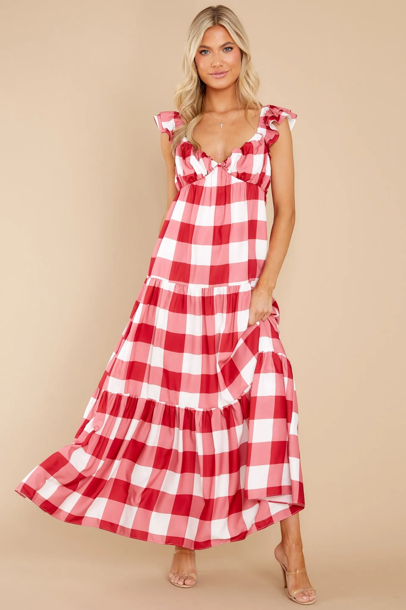 I Picnic You Red Gingham Midi Dress