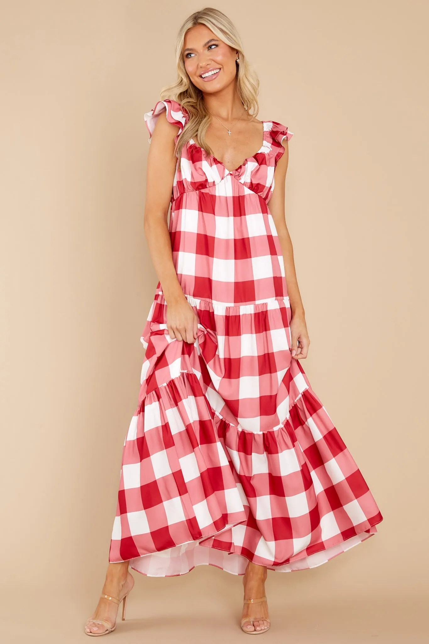 I Picnic You Red Gingham Midi Dress