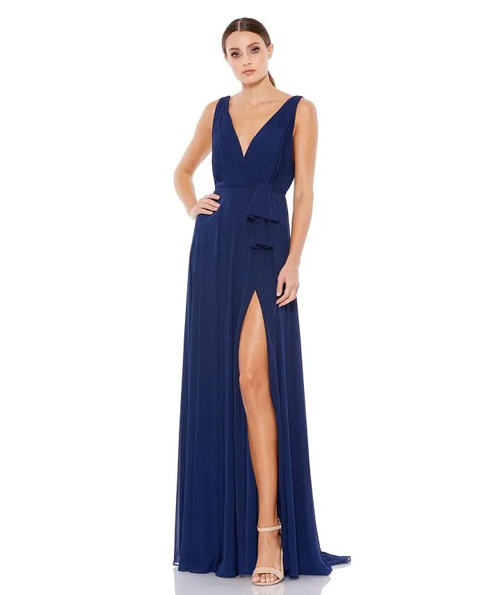 Ieena Mac Duggal Women's Sleeveless V-Neck Chiffon Dress Blue