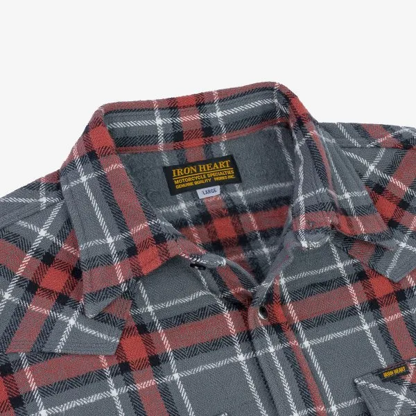 Iron Heart IHSH-369 12oz Slubby Heavy Flannel Herringbone Check Western Shirt - Grey