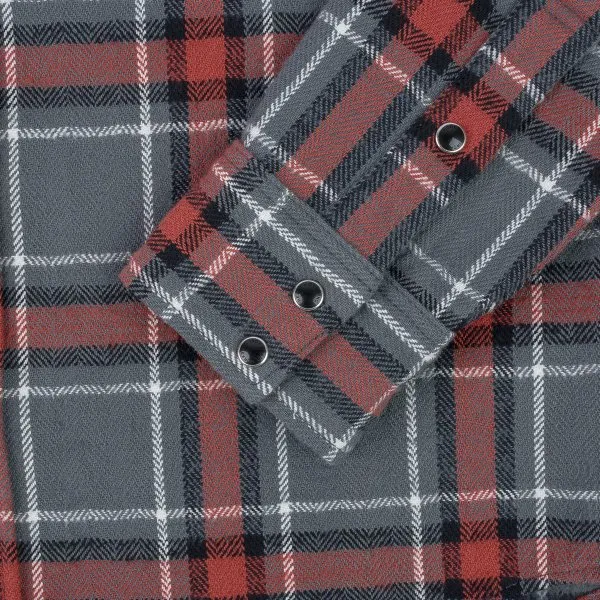 Iron Heart IHSH-369 12oz Slubby Heavy Flannel Herringbone Check Western Shirt - Grey