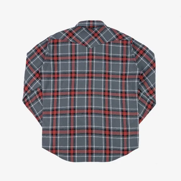 Iron Heart IHSH-369 12oz Slubby Heavy Flannel Herringbone Check Western Shirt - Grey