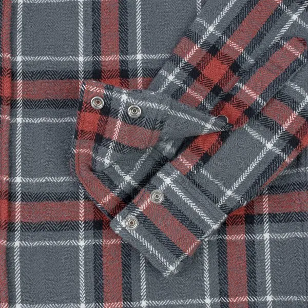 Iron Heart IHSH-369 12oz Slubby Heavy Flannel Herringbone Check Western Shirt - Grey