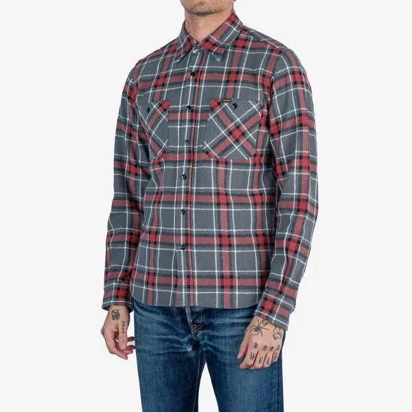 Iron Heart IHSH-375-GRY 12oz Slubby Heavy Flannel Herringbone Check Work Shirt