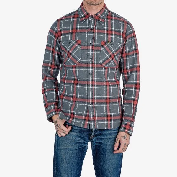 Iron Heart IHSH-375-GRY 12oz Slubby Heavy Flannel Herringbone Check Work Shirt