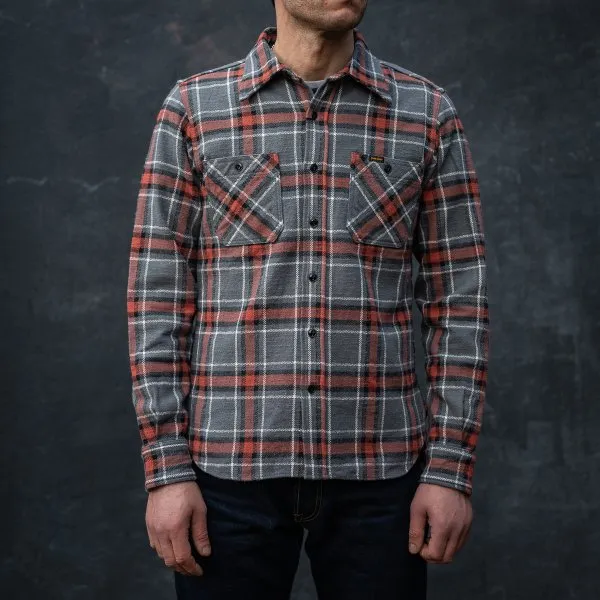 Iron Heart IHSH-375-GRY 12oz Slubby Heavy Flannel Herringbone Check Work Shirt