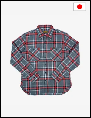 Iron Heart IHSH-375-GRY 12oz Slubby Heavy Flannel Herringbone Check Work Shirt