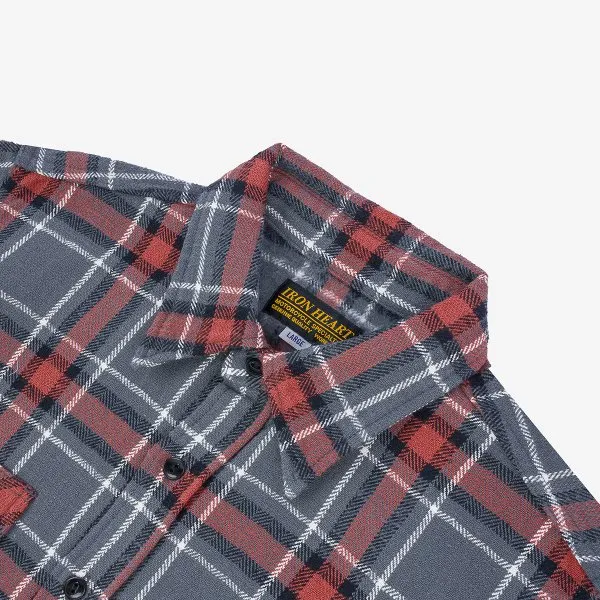 Iron Heart IHSH-375-GRY 12oz Slubby Heavy Flannel Herringbone Check Work Shirt