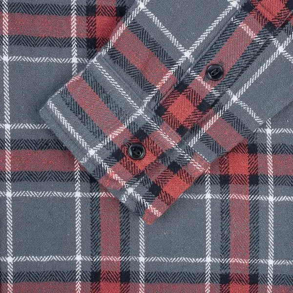 Iron Heart IHSH-375-GRY 12oz Slubby Heavy Flannel Herringbone Check Work Shirt