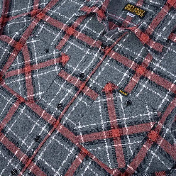 Iron Heart IHSH-375-GRY 12oz Slubby Heavy Flannel Herringbone Check Work Shirt