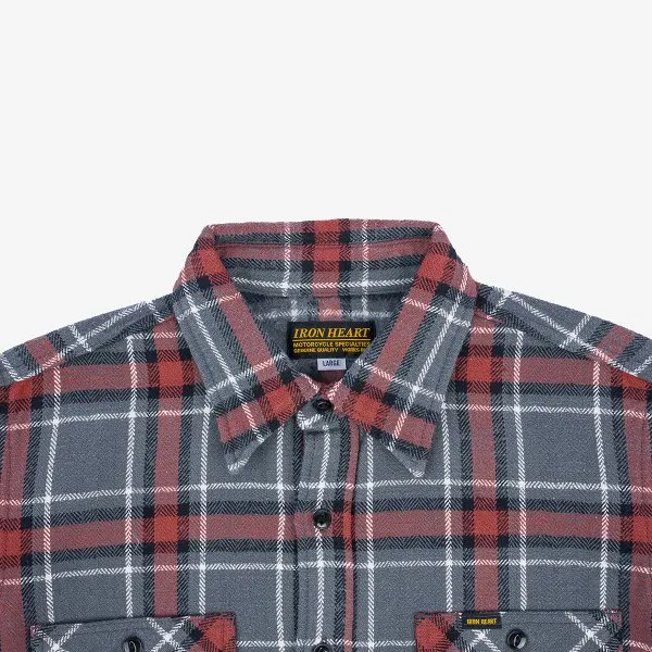 Iron Heart IHSH-375-GRY 12oz Slubby Heavy Flannel Herringbone Check Work Shirt