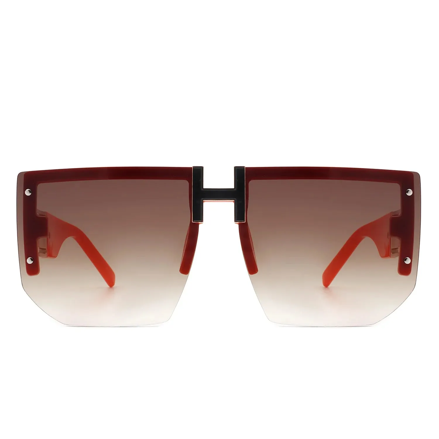 Kaelor - Square Oversized Flat Top Gradient Half Frame Sunglasses