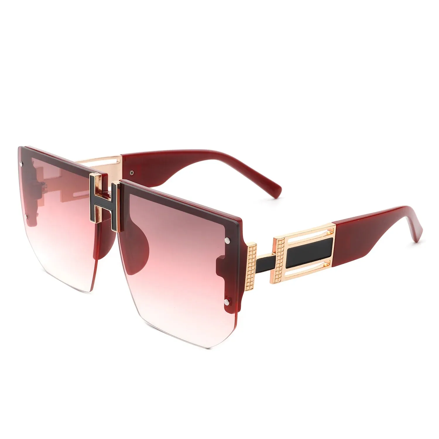 Kaelor - Square Oversized Flat Top Gradient Half Frame Sunglasses