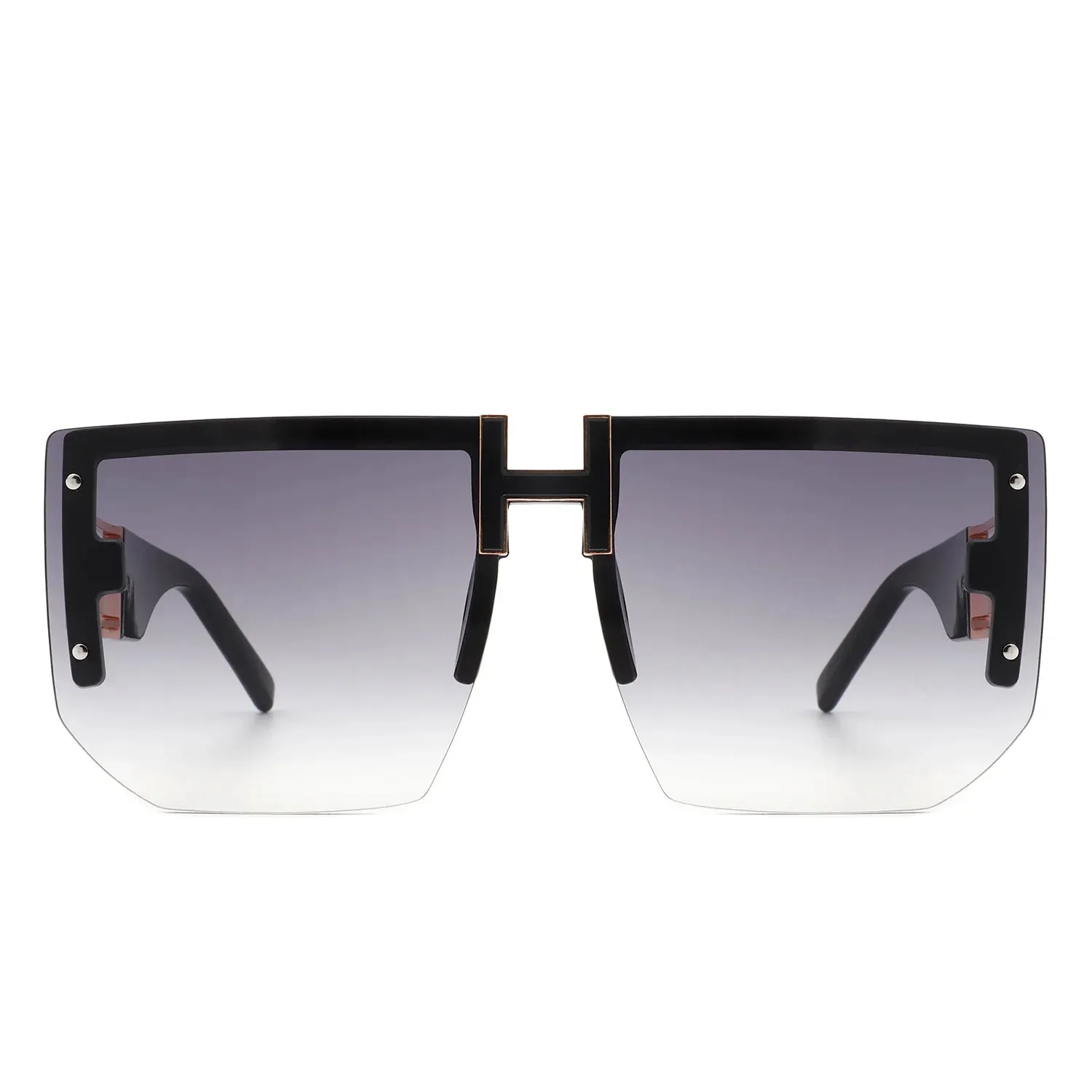 Kaelor - Square Oversized Flat Top Gradient Half Frame Sunglasses