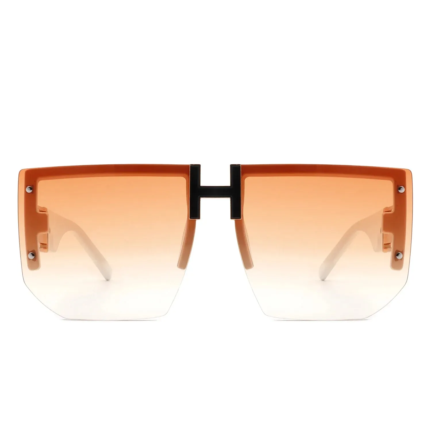 Kaelor - Square Oversized Flat Top Gradient Half Frame Sunglasses