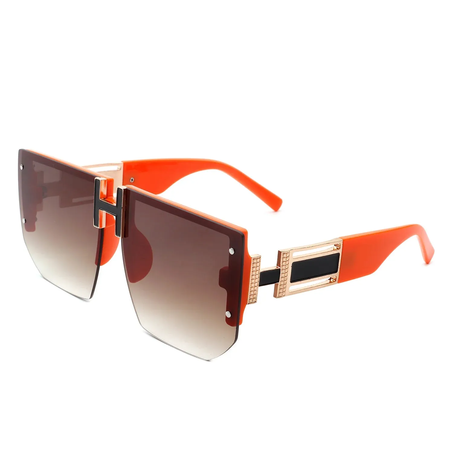 Kaelor - Square Oversized Flat Top Gradient Half Frame Sunglasses