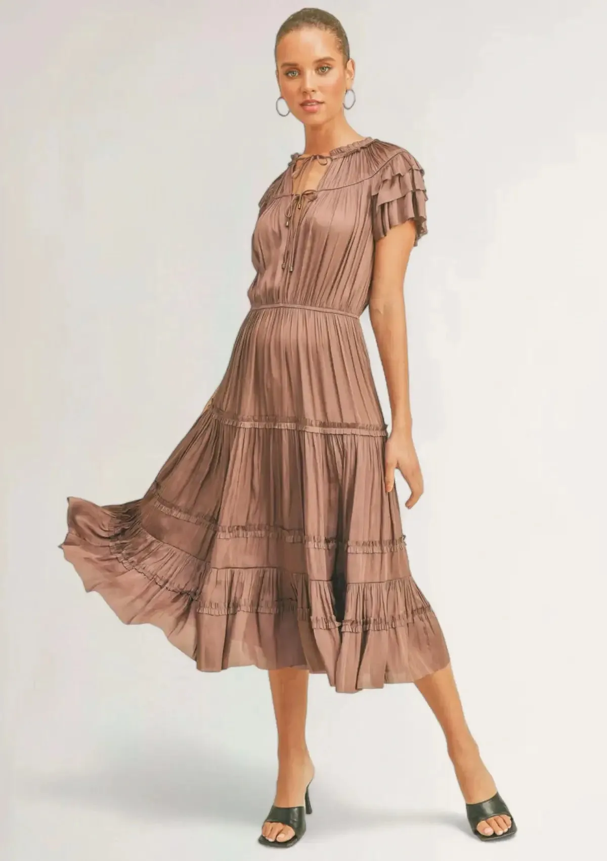 Kianna Ruffle Sleeve Dress - Mauve