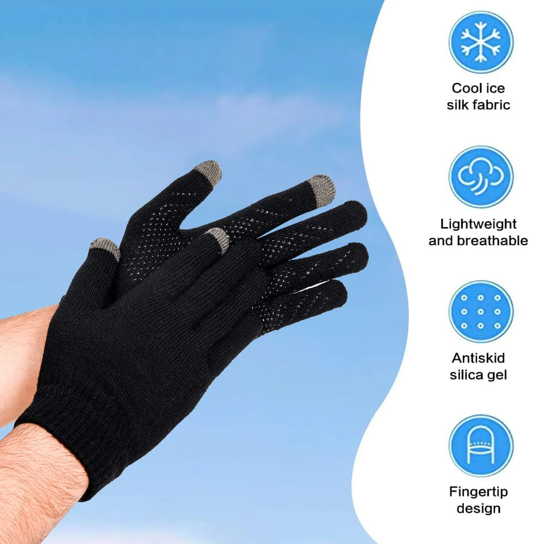 Kuber Industries Hand Gloves | Touchscreen Woolen Gloves | Gloves for Men | Gloves for Women | Dot Grip Biking Gloves | Gloves for Cycling | Winter Gloves | 1 Pair | Black