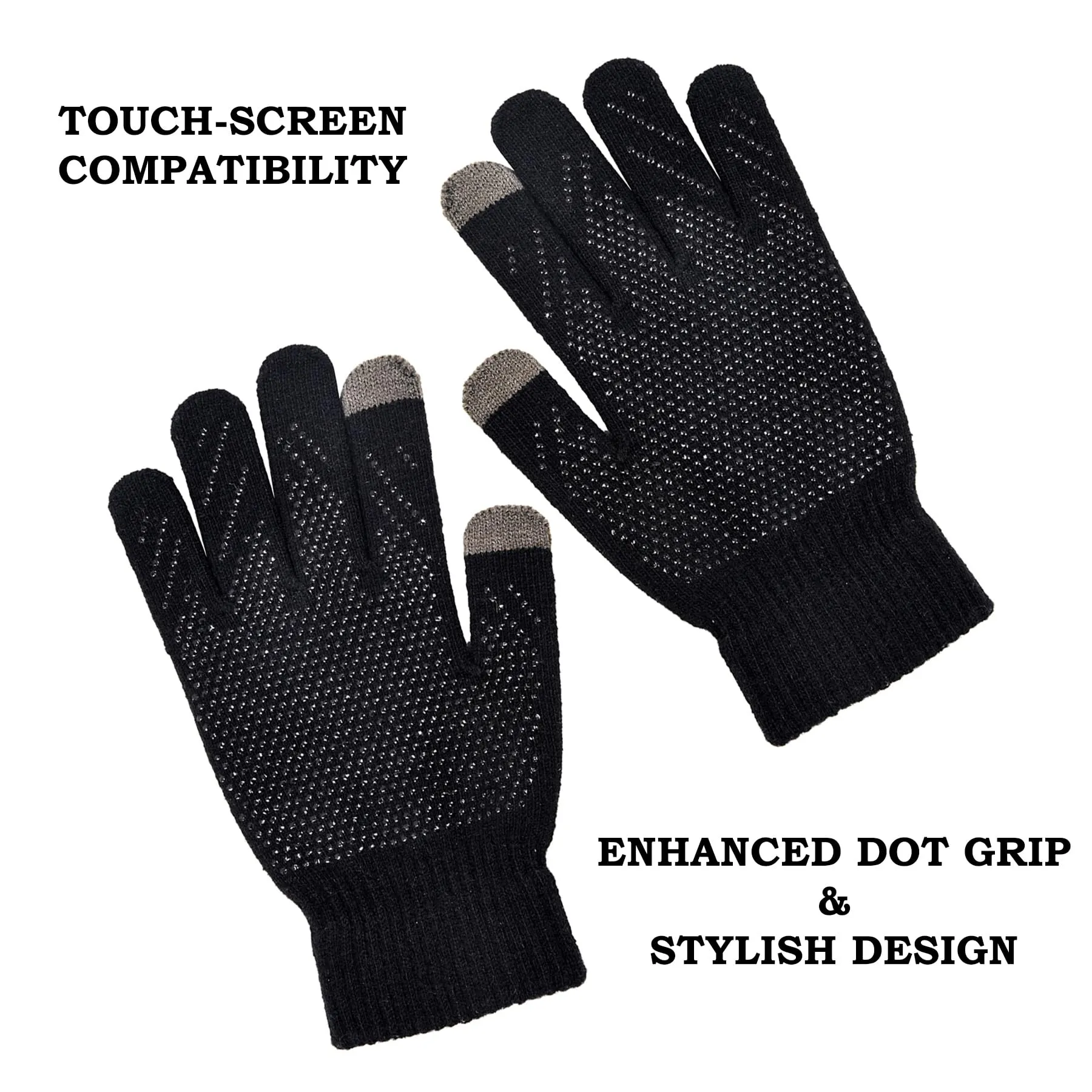 Kuber Industries Hand Gloves | Touchscreen Woolen Gloves | Gloves for Men | Gloves for Women | Dot Grip Biking Gloves | Gloves for Cycling | Winter Gloves | 1 Pair | Black