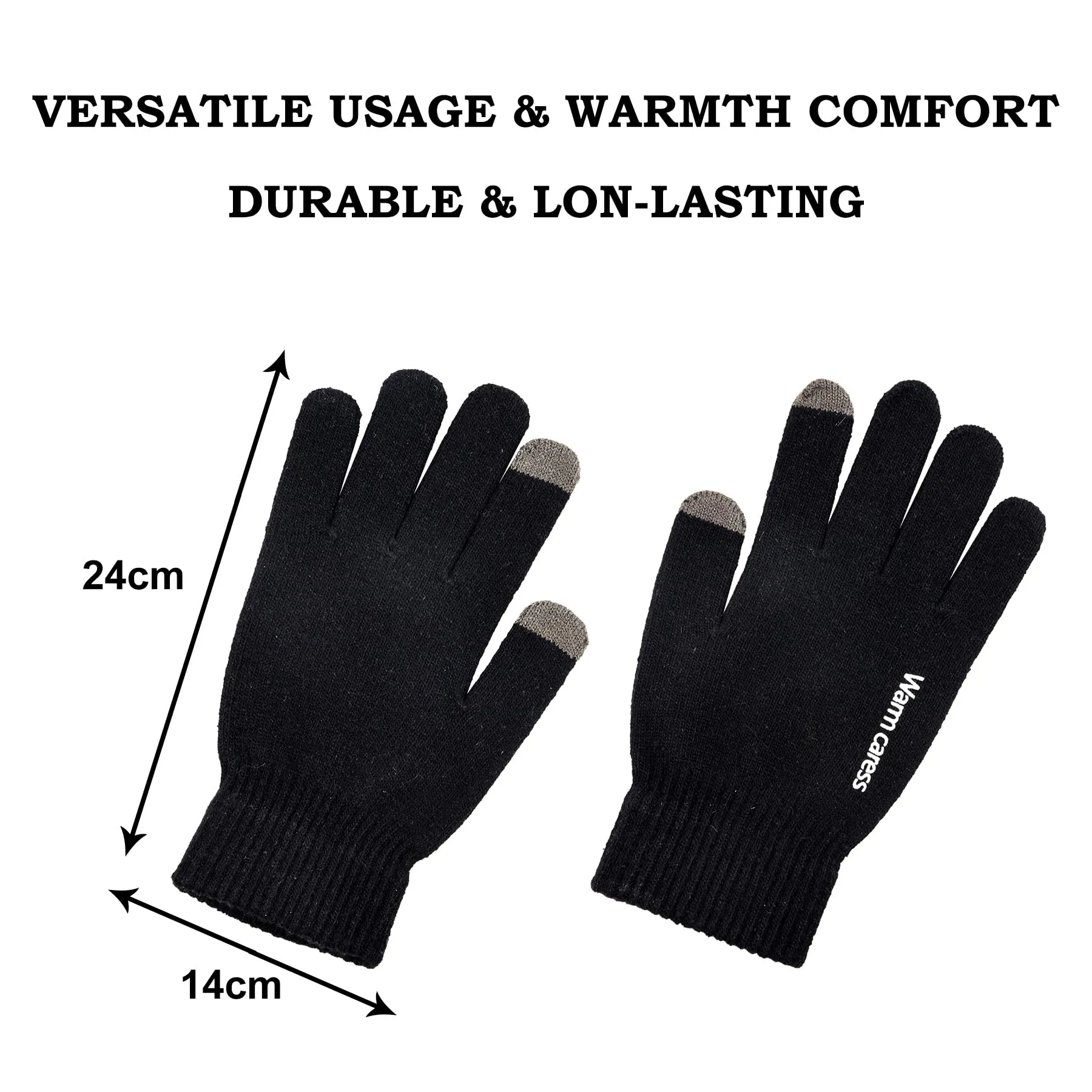 Kuber Industries Hand Gloves | Touchscreen Woolen Gloves | Gloves for Men | Gloves for Women | Dot Grip Biking Gloves | Gloves for Cycling | Winter Gloves | 1 Pair | Black