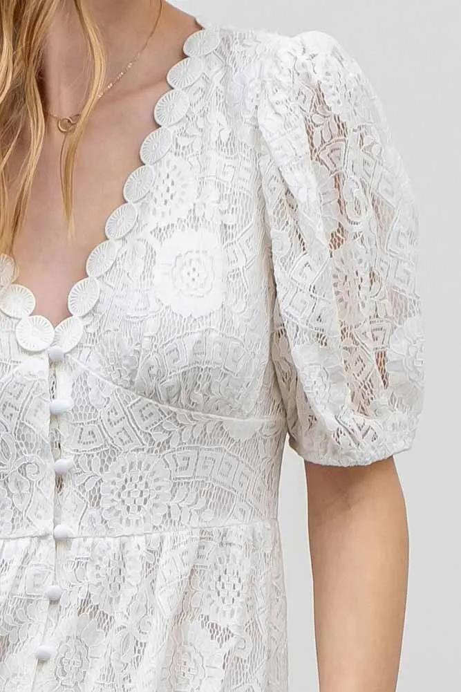 lace Detailed Midi Dress in White by Blu Pepper